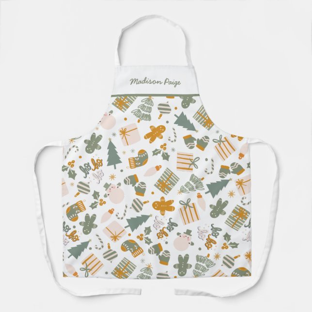 Delantal Fiesta de Navidades Verdes Y Oro (Anverso)