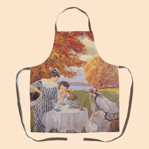 Delantal Fiesta del Té en el Jardín de Otoño Arte Vintage