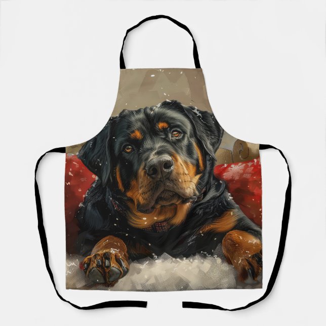 Delantal Fiesta Navideña del Perro Rottweiler (Anverso)