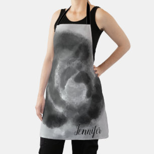 Delantal Firma personalizado Floral de color blanco y negro