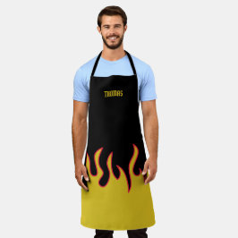 Delantal Flamas amarillas, rojas y negras personalizadas