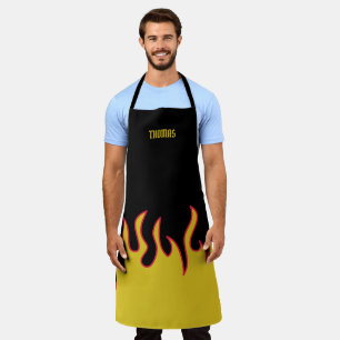 Delantal Flamas amarillas, rojas y negras personalizadas