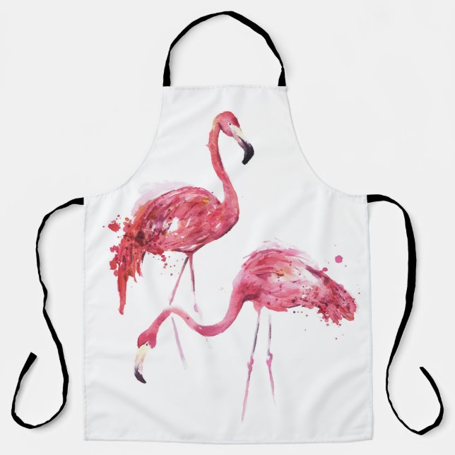 Delantal Flamencos acuarelas, Diseño Elegante. (Anverso)