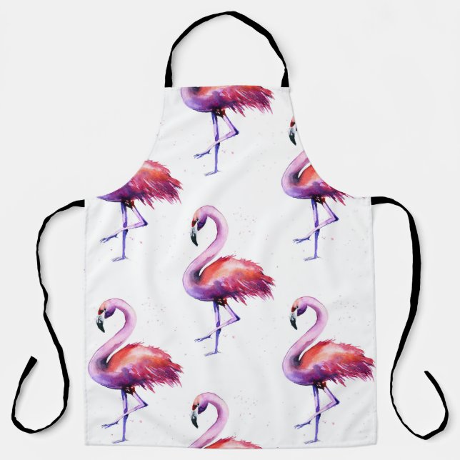 Delantal Flamencos con salpicaduras: patrón de acuarela. (Anverso)