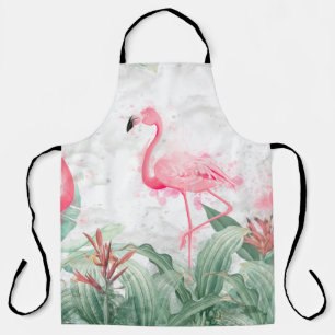 Delantal flamencos en plantas tropicales sobre un fondo tex