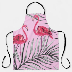 Delantal Flamencos, patrón de cosecha de acuarela tropical.