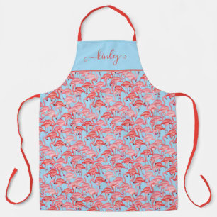 Delantal Flamencos Rosa Brillantes En Azul