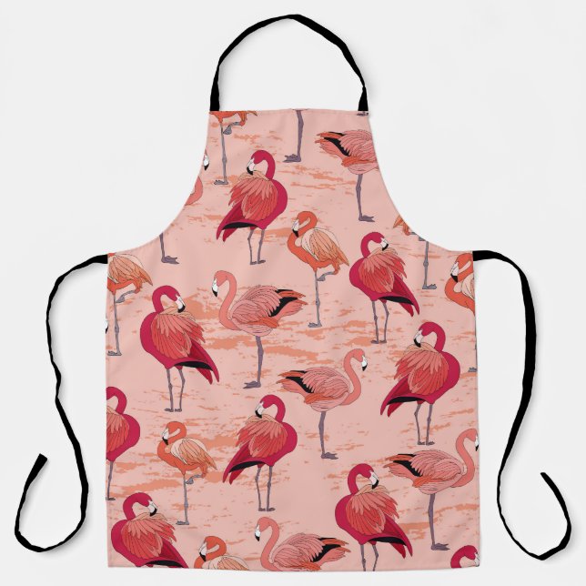 Delantal Flamencos rosados: Patrón tropical sin foco (Anverso)