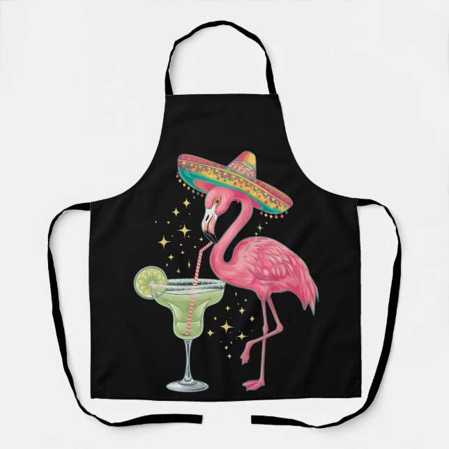 Delantal Flamingo Beber Margarita Gracioso Poncho Mexicano (Anverso)