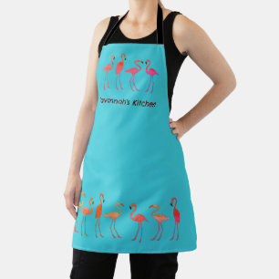 Delantal Flamingo Borde Bib Apron Azul tropical
