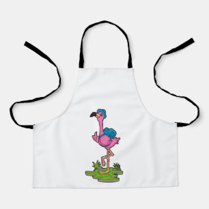 Delantal Flamingo como excursionista con mochila