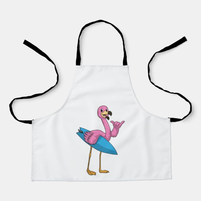 Delantal Flamingo como surfista con Surfboard (Anverso)