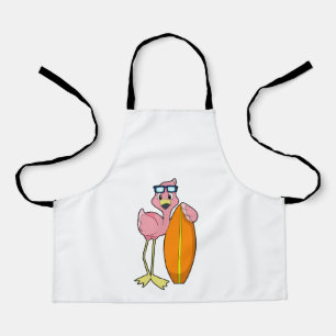Delantal Flamingo como surfista con Surfboard.PNG
