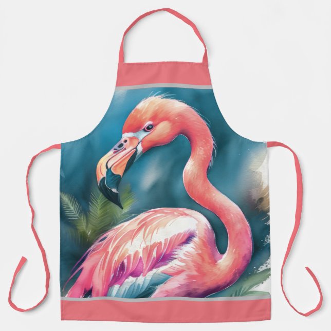 Delantal Flamingo de pintura acuarela (Anverso)