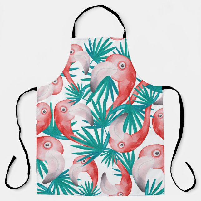 Delantal Flamingo dibujado a mano: acuarela patrón sin cost (Anverso)