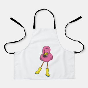 Delantal Flamingo en Lluvia con botas de goma