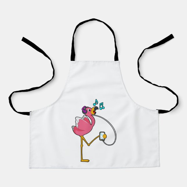 Delantal Flamingo en Music with Headphone (Anverso)