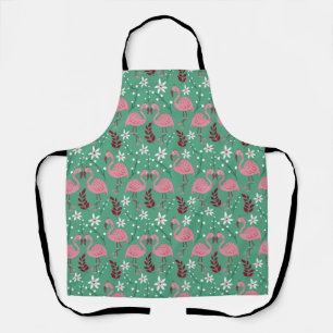 Delantal Flamingo floral sin soldadura patrón rosa verde