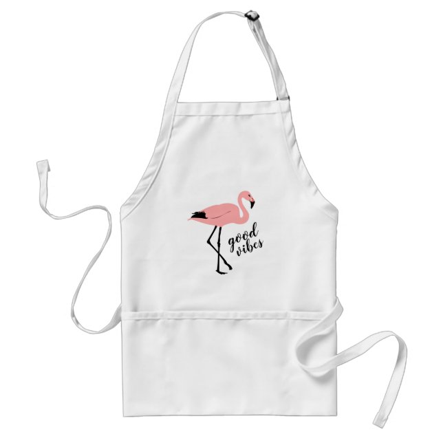 Delantal Flamingo Good Vibes Pink Black Cute Apron (Frente)