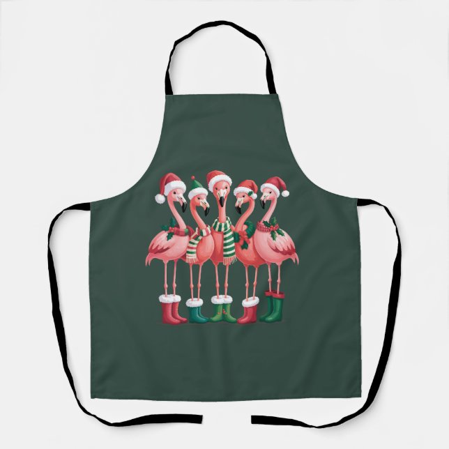 Delantal Flamingo Lover Navidades de regalo Merry Xmas (Anverso)