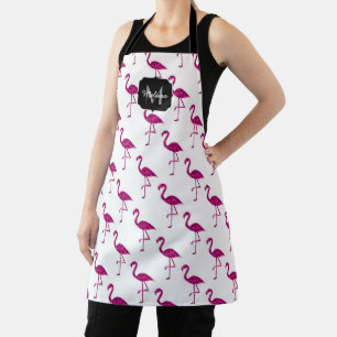 Delantal Flamingo parduzco Patrón de chispas rosas Monogram