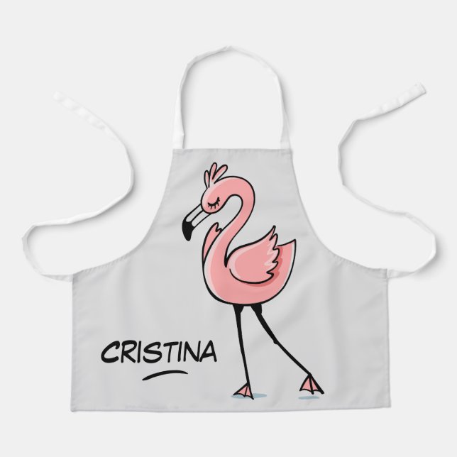 Delantal Flamingo rosa animal lindo nombre personalizado ni (Anverso)