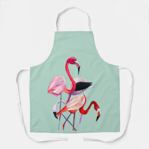 Delantal flamingo rosa bonito en azul