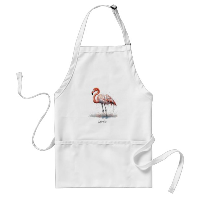 Delantal Flamingo rosa colorido, personalizable (Frente)