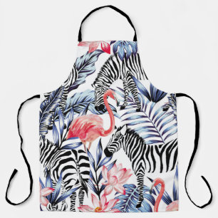 Delantal Flamingo rosa exótico, cebra en verano de fondo b