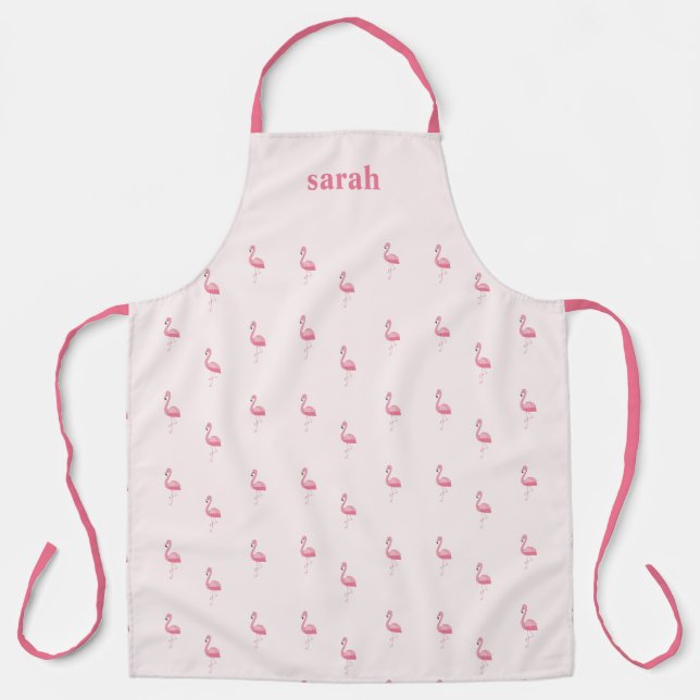 Delantal Flamingo rosa lindo nombre personalizado rosa (Anverso)