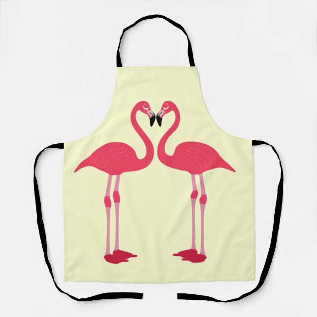 Delantal Flamingo rosa-pájaros-corazón-amor (Anverso)
