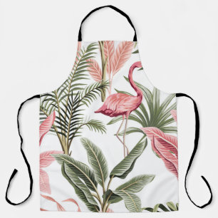 Delantal Flamingo rosa rosa vintage tropical, plátanos y 