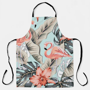 Delantal Flamingo rosa tropical con flores de orquídea y pu