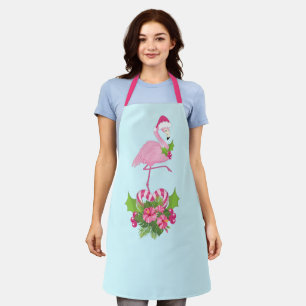Delantal Flamingo rosado en Santa Hat con Candy Cane Bouque
