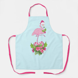Delantal Flamingo rosado en Santa Hat con Candy Cane Bouque