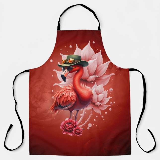 Delantal Flamingo Steampunk - Arte digital fantástico (Anverso)