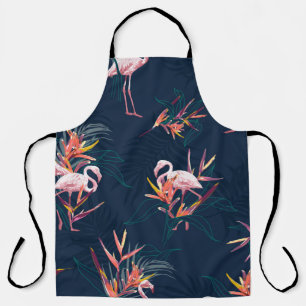 Delantal Flamingo tropical hawaiano con ave de paraíso flot