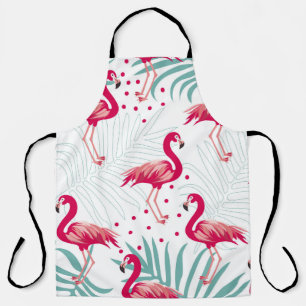Delantal Flamingo y hojas tropicales, patrón de verano.