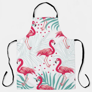 Delantal Flamingo y hojas tropicales, patrón de verano.