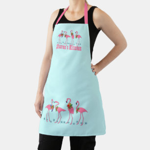 Delantal Flamingos Festivos Personalizados Azul