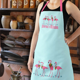 Delantal Flamingos Festivos Personalizados Azul