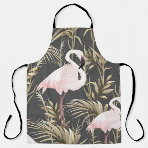 Delantal Flamingos rosas y plantas doradas patrón sin fisur
