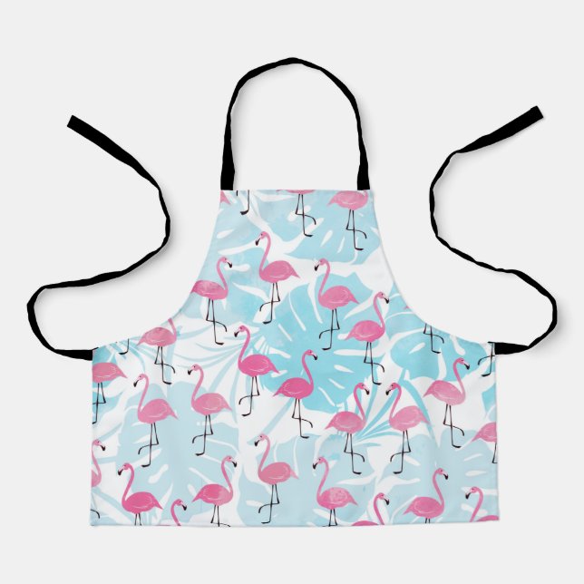 Delantal Flamingos y hojas de monstera gráciles (Anverso)