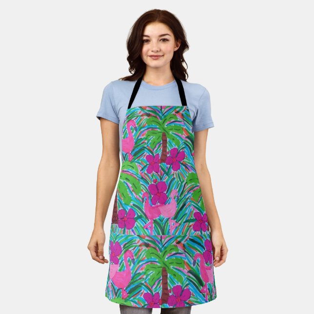 Delantal Flamingos y palmeras Fiestas de playa (Gastado)