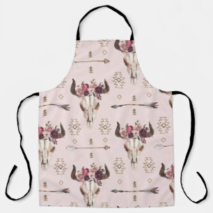 Delantal Flechas y cráneo de Boho, patrón de acuarela.