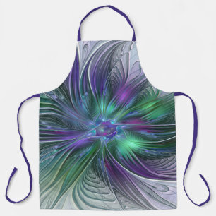Delantal Flor Abstracta Moderna Fractal Verde Púrpura