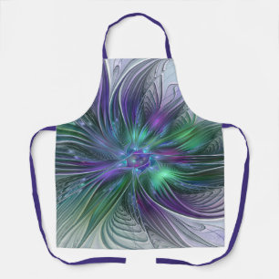 Delantal Flor Abstracta Moderna Fractal Verde Púrpura