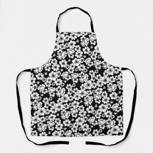 Delantal Flor anémona en blanco y negro