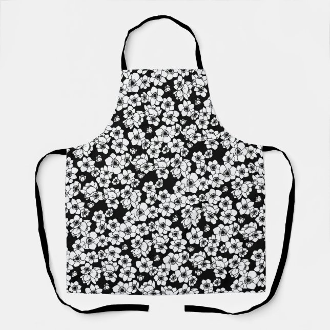 Delantal Flor anémona en blanco y negro (Anverso)