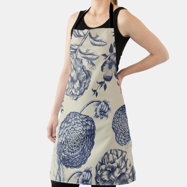 Delantal Flor azul anticuada impresa floral (in situ)